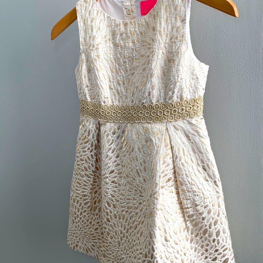 Lilly Pulitzer Girls Abrianna Dress in Gold Metallic Design. Girls Size 7